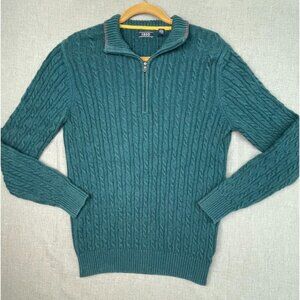Izod Men's Turquoise Green Cable Knit Long Sleeve Quarter Zip Large Sweater USED